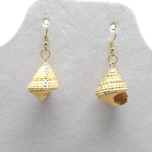 Handcrafted Gold Dipped Natural Seashell Dangle Earrings Nautical Jewelry